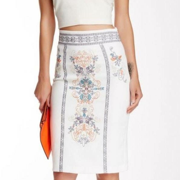 Champagne & Strawberries /Anthro White Embroidered Pencil Skirt Size Medium - Picture 1 of 8